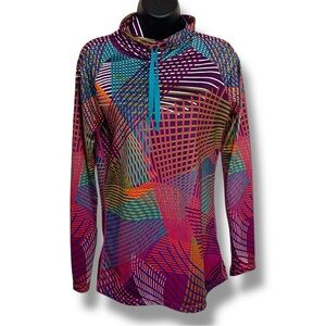 Medium Neve Colorful Geometric  Activewear Jacket Pullover Cowl Neck Athletic